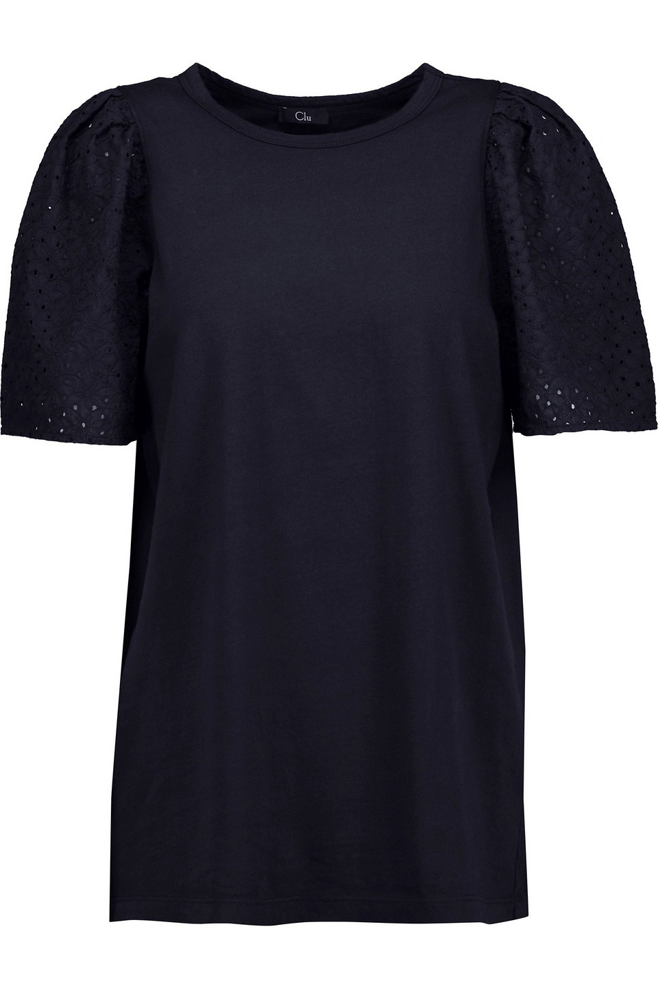 clu - mix media broderie anglaise-paneled cotton t-shirt - blue - s