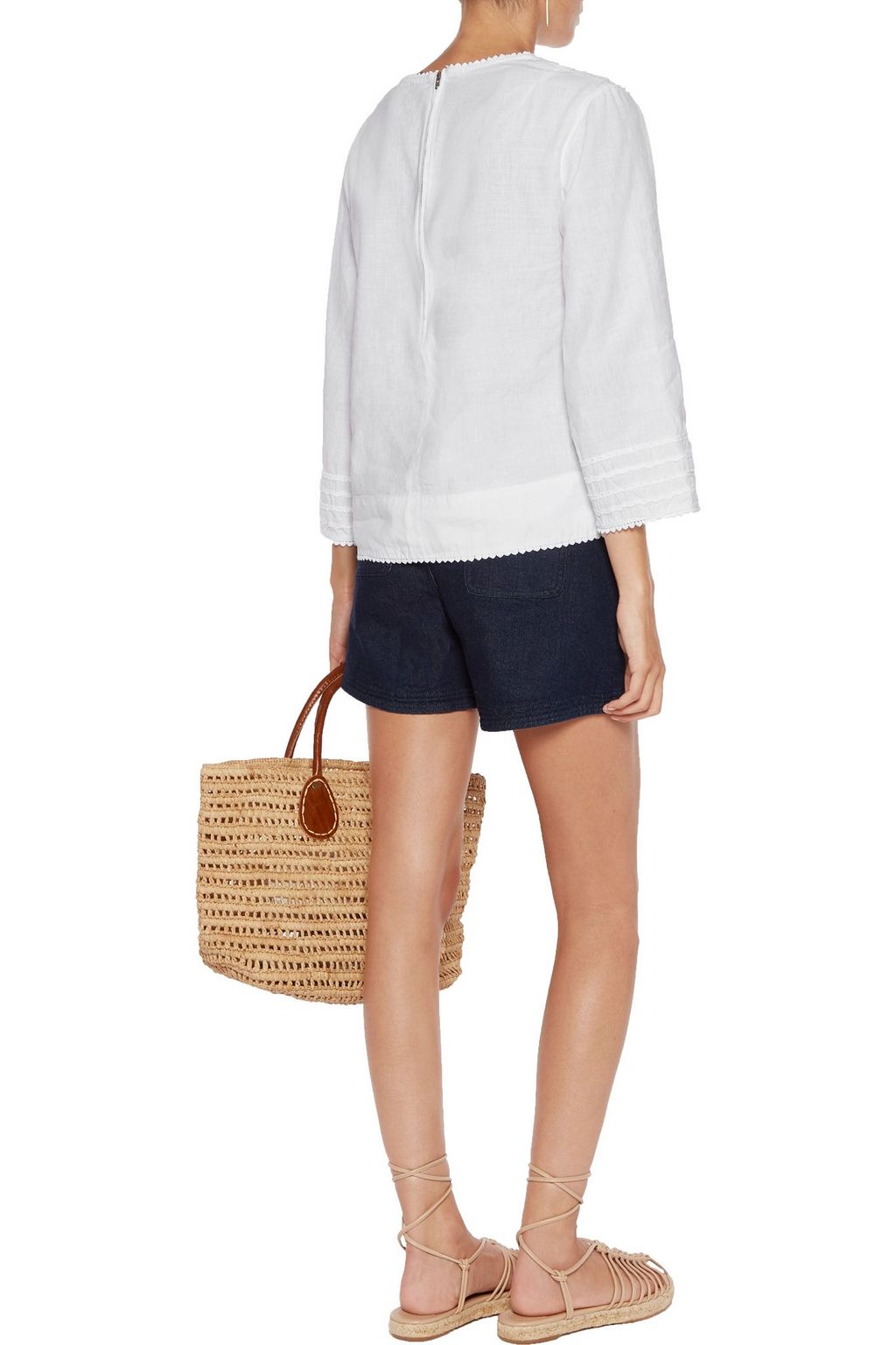 M.I.H JEANS Embroidered linen and cotton-blend top