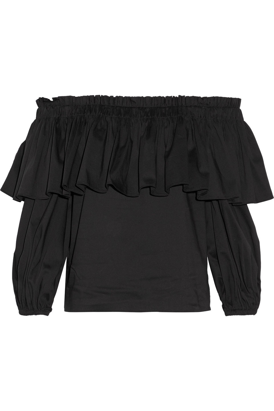 alexis - barbie off-the-shoulder pleated cotton-blend top - black - xs