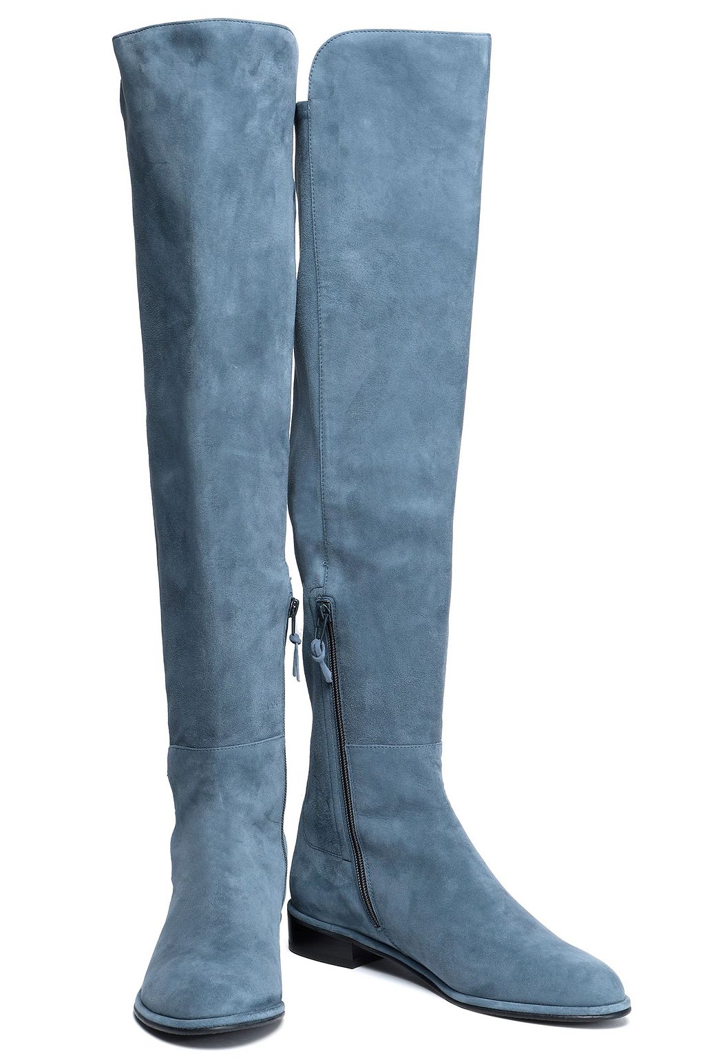 blue suede knee boots