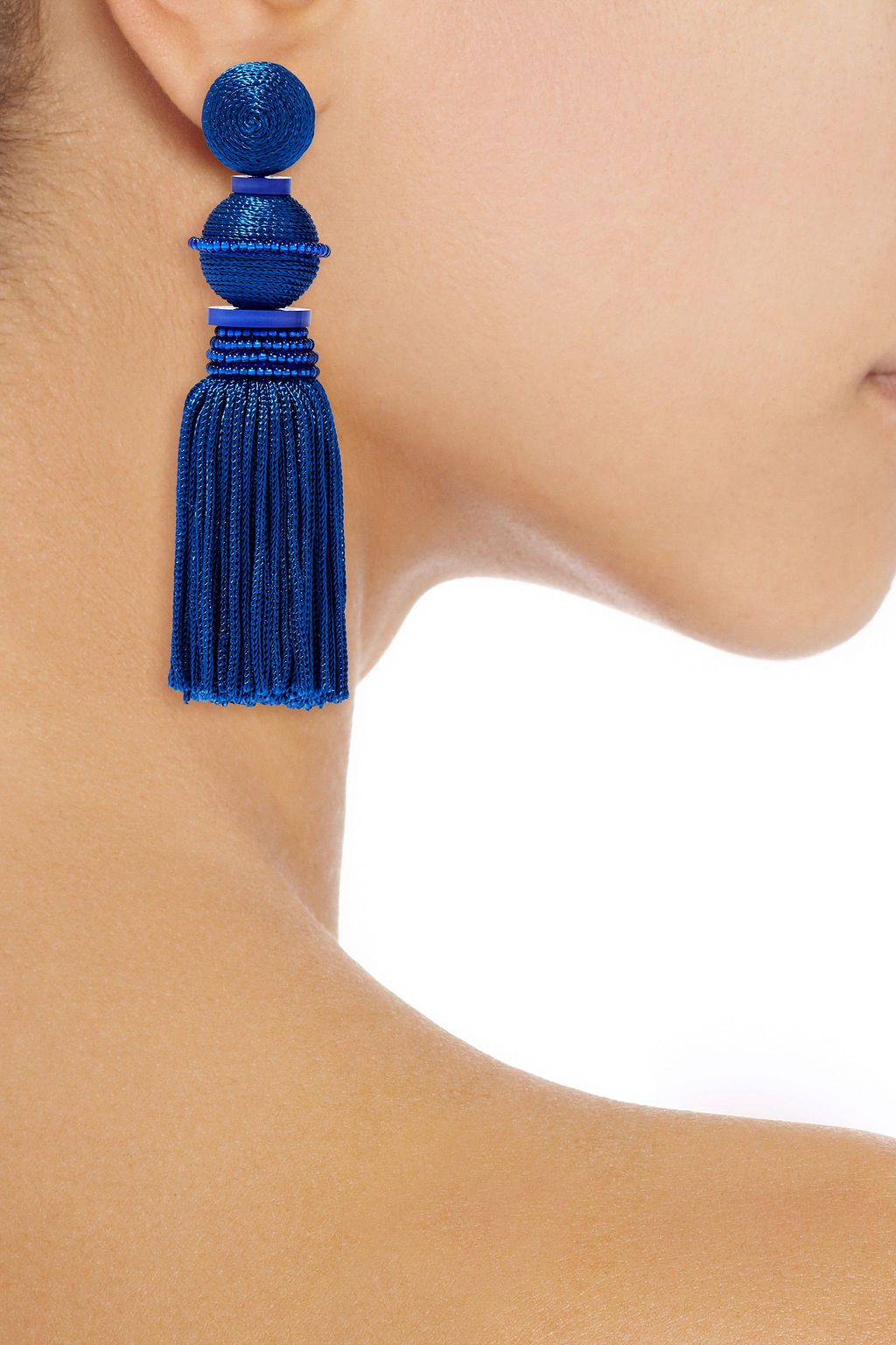 OSCAR DE LA RENTA Gold-tone, cord, resin and beaded tassel clip earrings