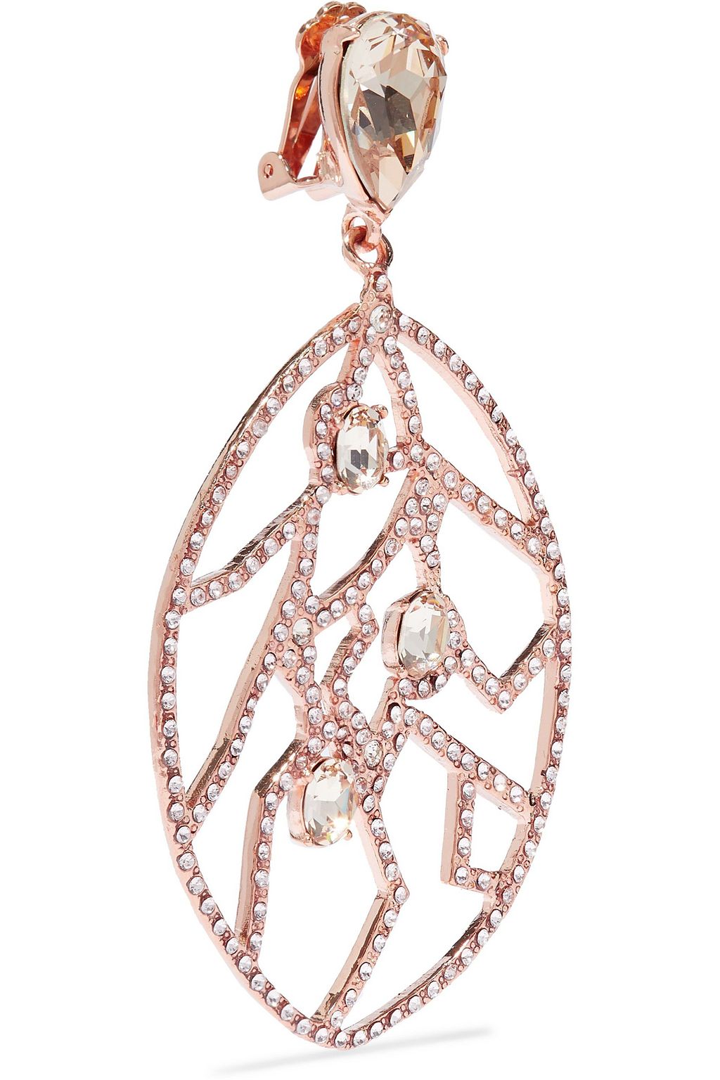 OSCAR DE LA RENTA Rose gold-tone crystal clip earrings