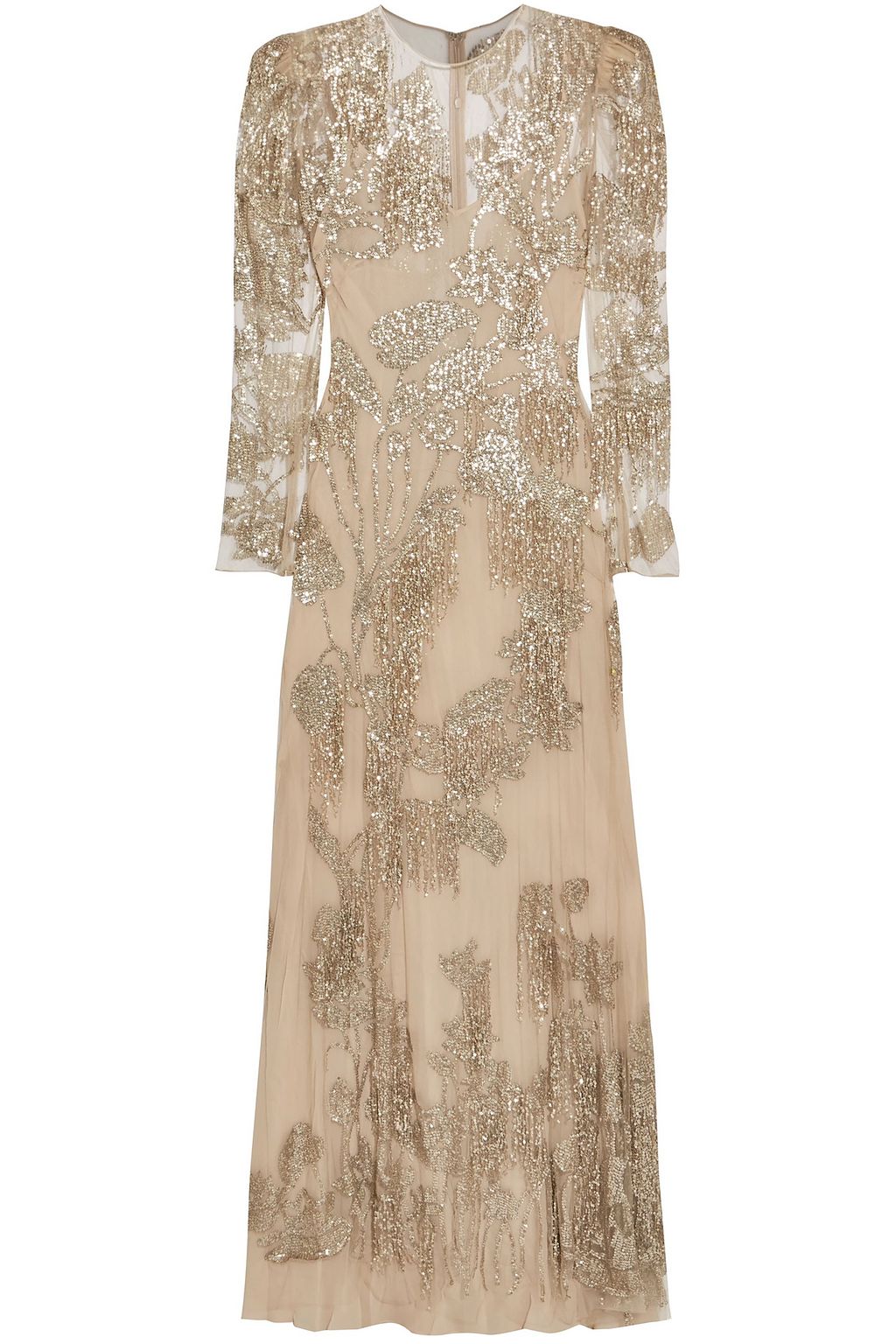 Gold Fringed sequined tulle gown | Sale 