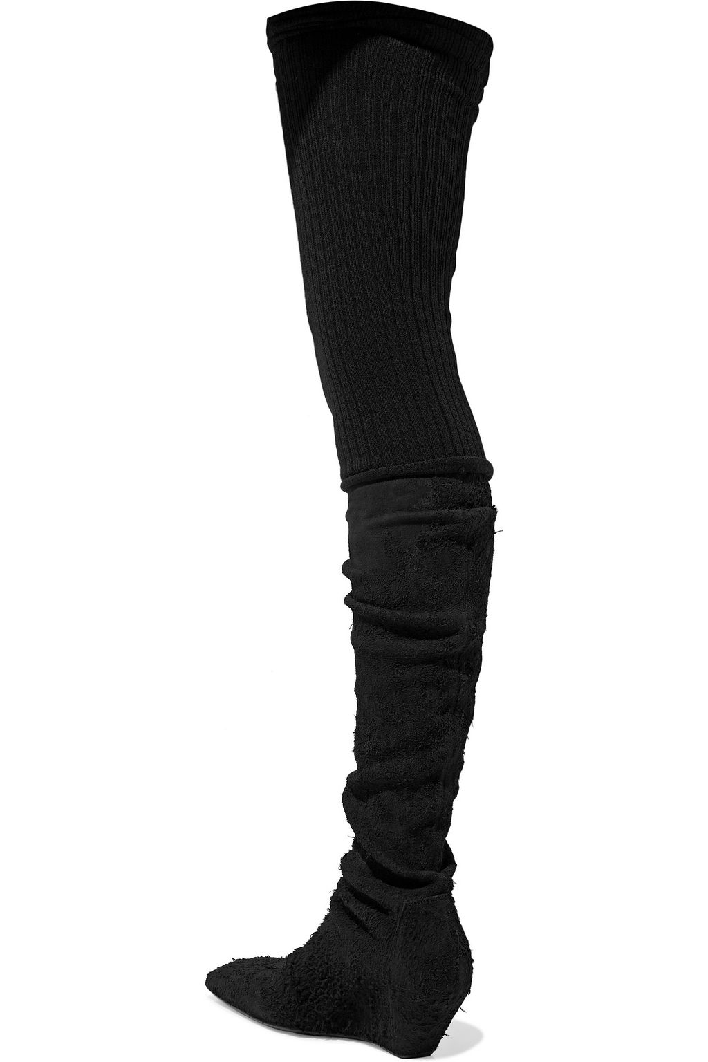 RICK OWENS Ribbed-knit and suede thigh boots
