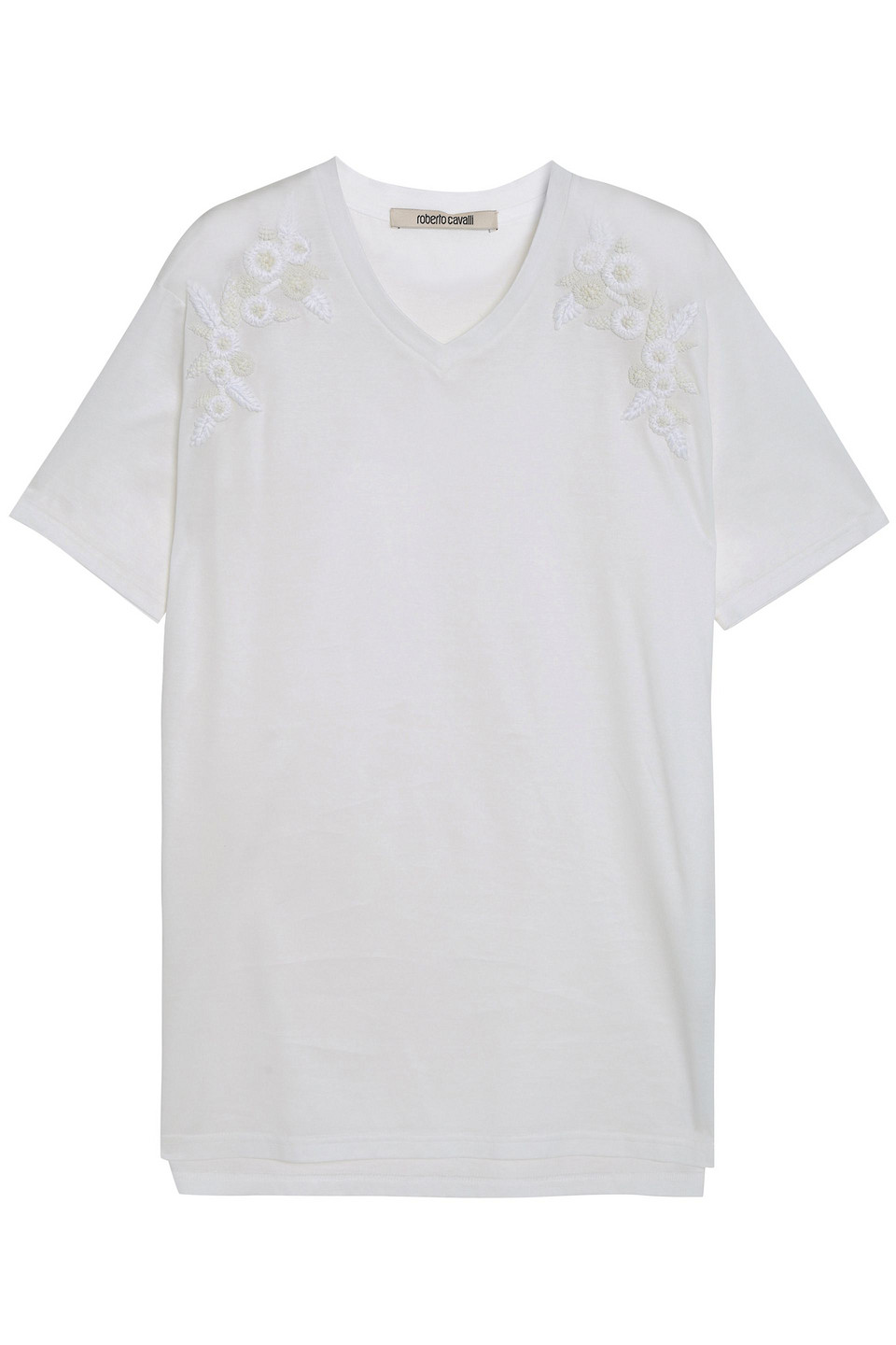 roberto cavalli - embellished cotton-jersey t-shirt - white - it 42