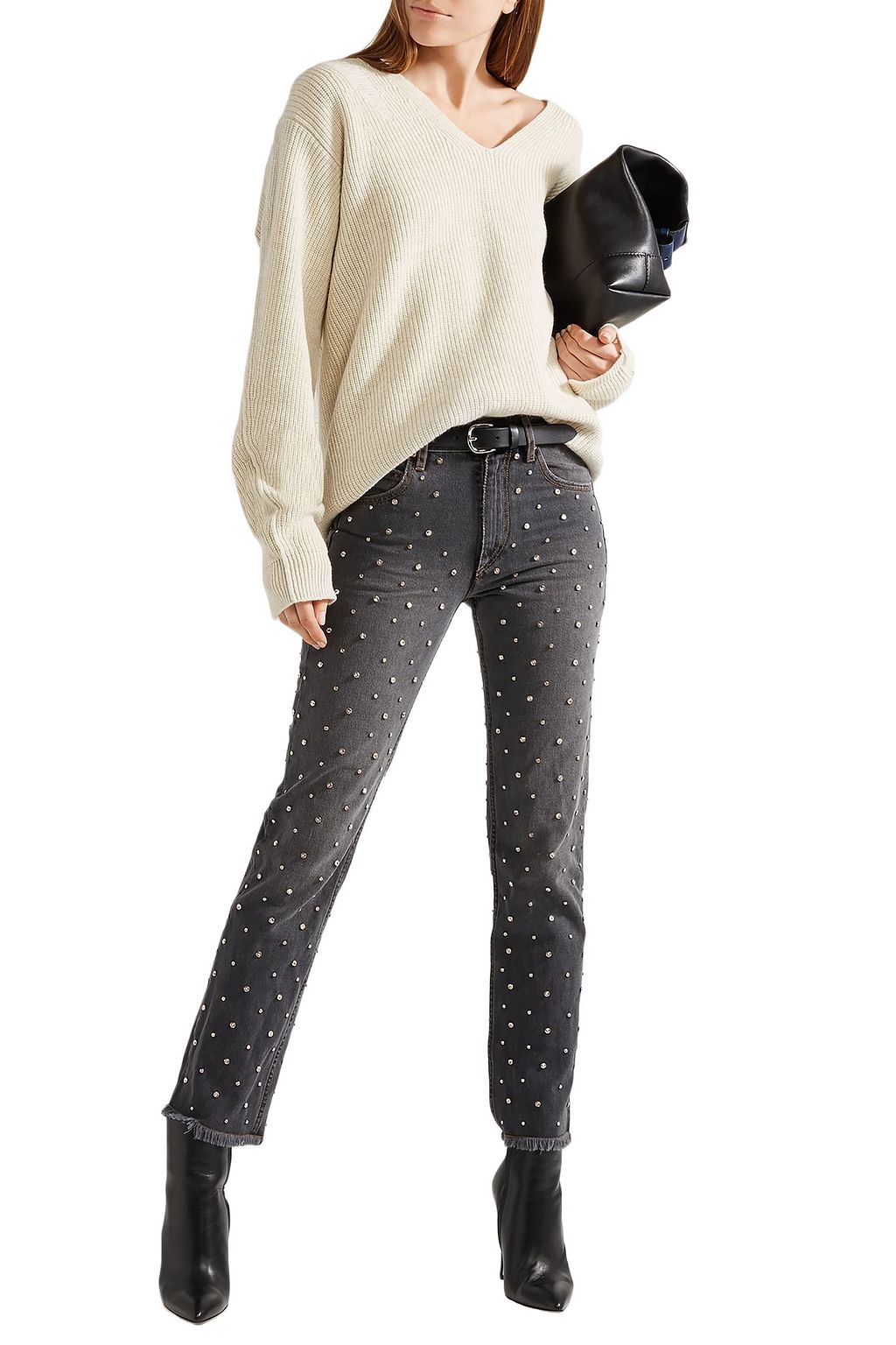 ISABEL MARANT Ulano crystal-embellished mid-rise slim-leg jeans