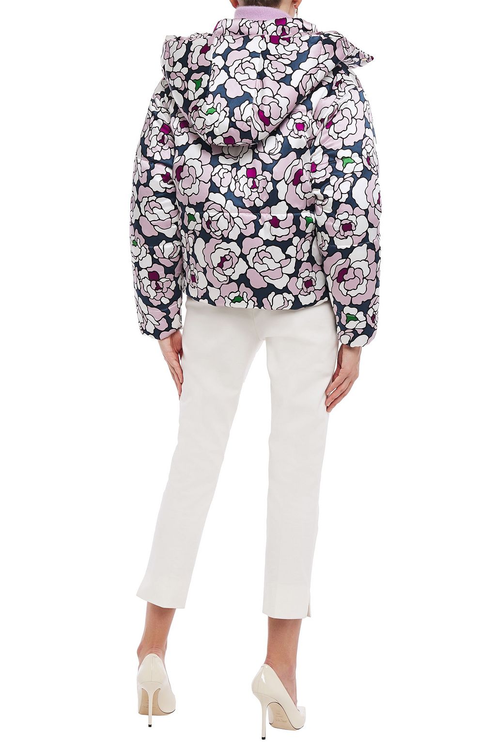 OLIVIA VON HALLE Quilted floral-print silk-satin hooded down coat