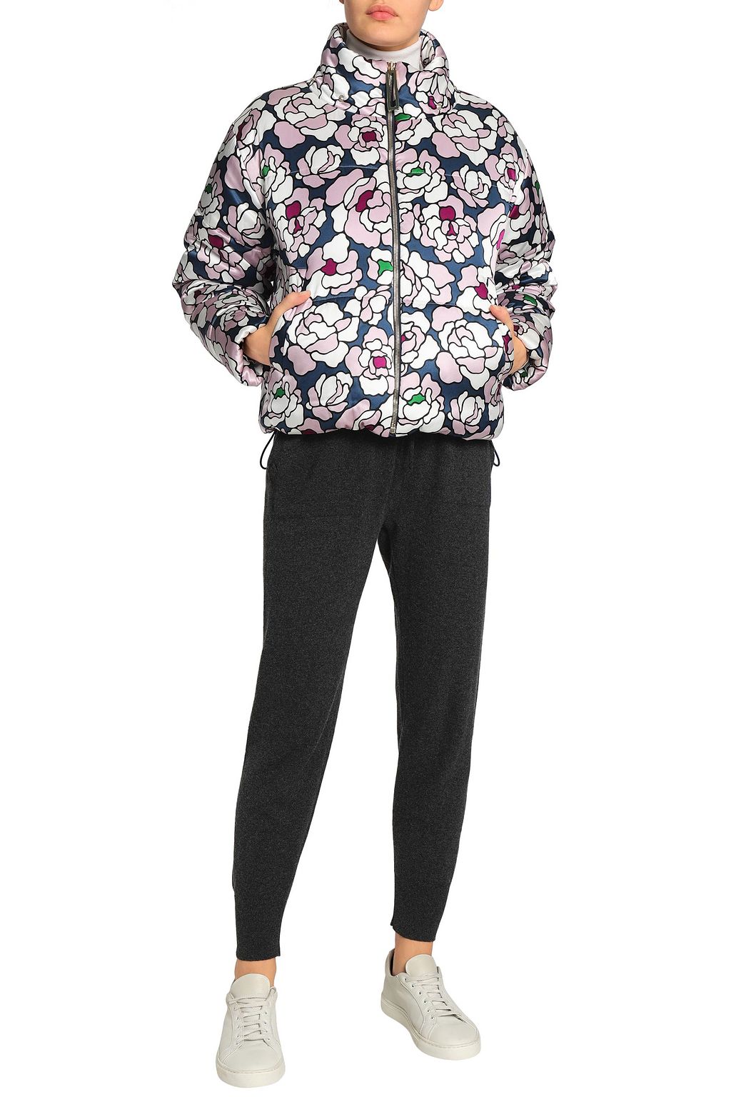 OLIVIA VON HALLE Quilted floral-print silk-satin hooded down coat