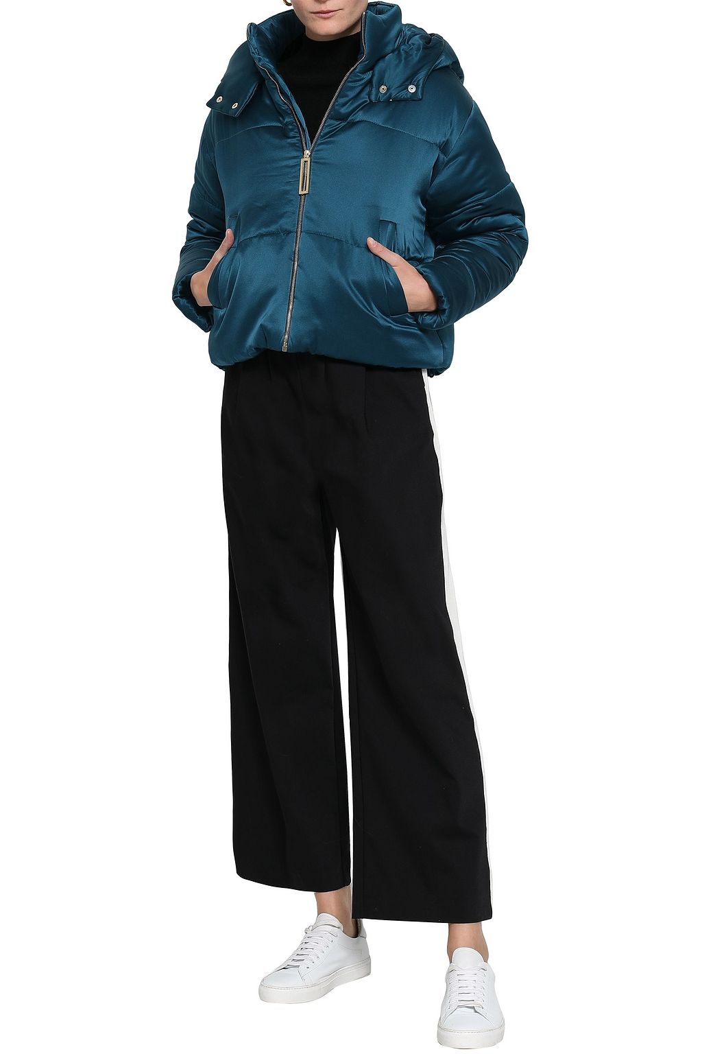 OLIVIA VON HALLE Quilted silk-satin hooded down jacket