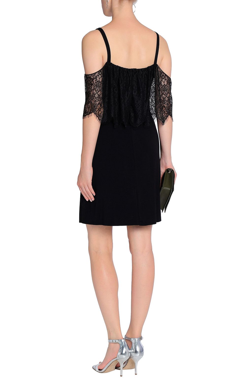BAILEY 44 Dark Horse cold-shoulder lace-paneled stretch-jersey mini dress