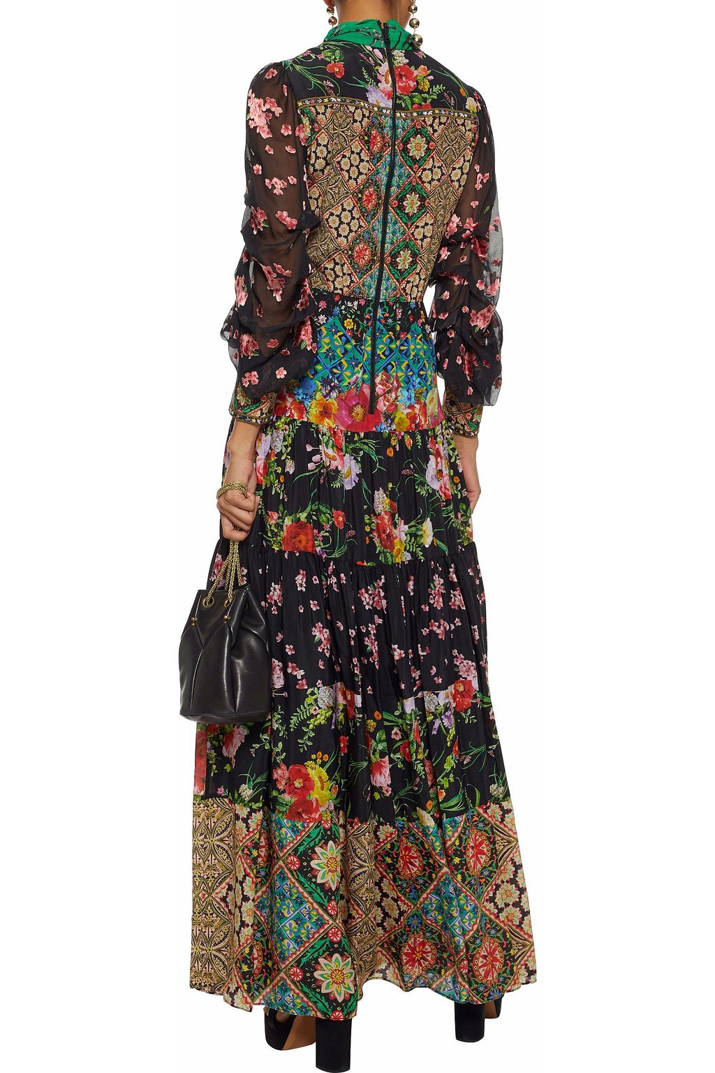 ALICE + OLIVIA Clementine chiffon-paneled printed silk maxi dress