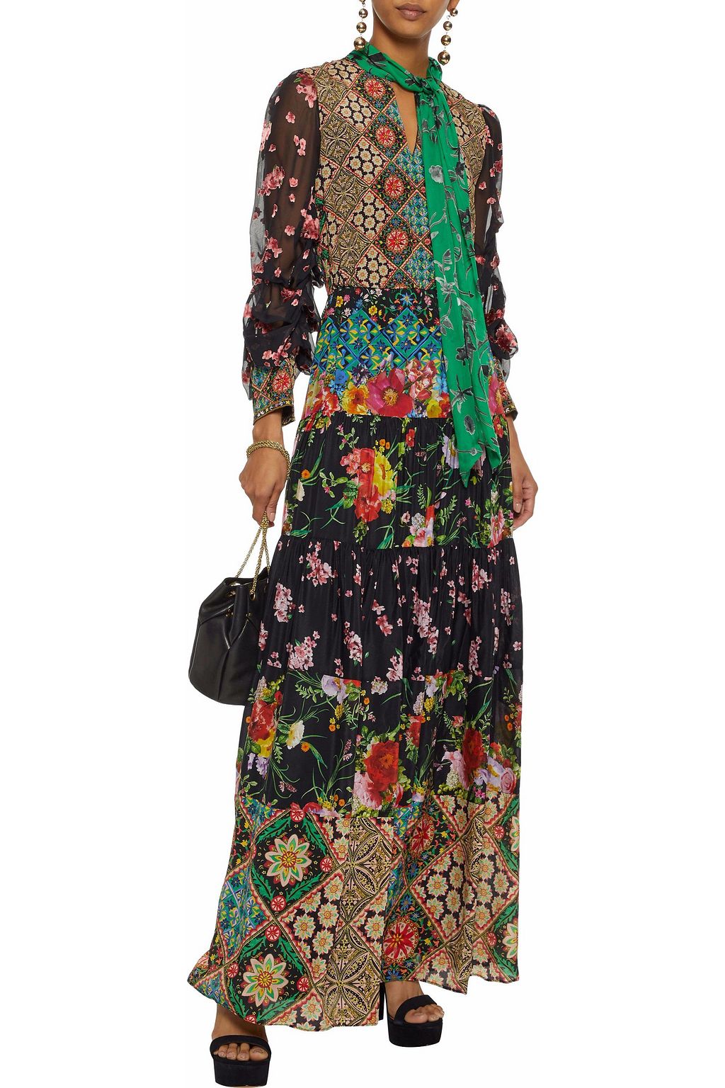 ALICE + OLIVIA Clementine chiffon-paneled printed silk maxi dress