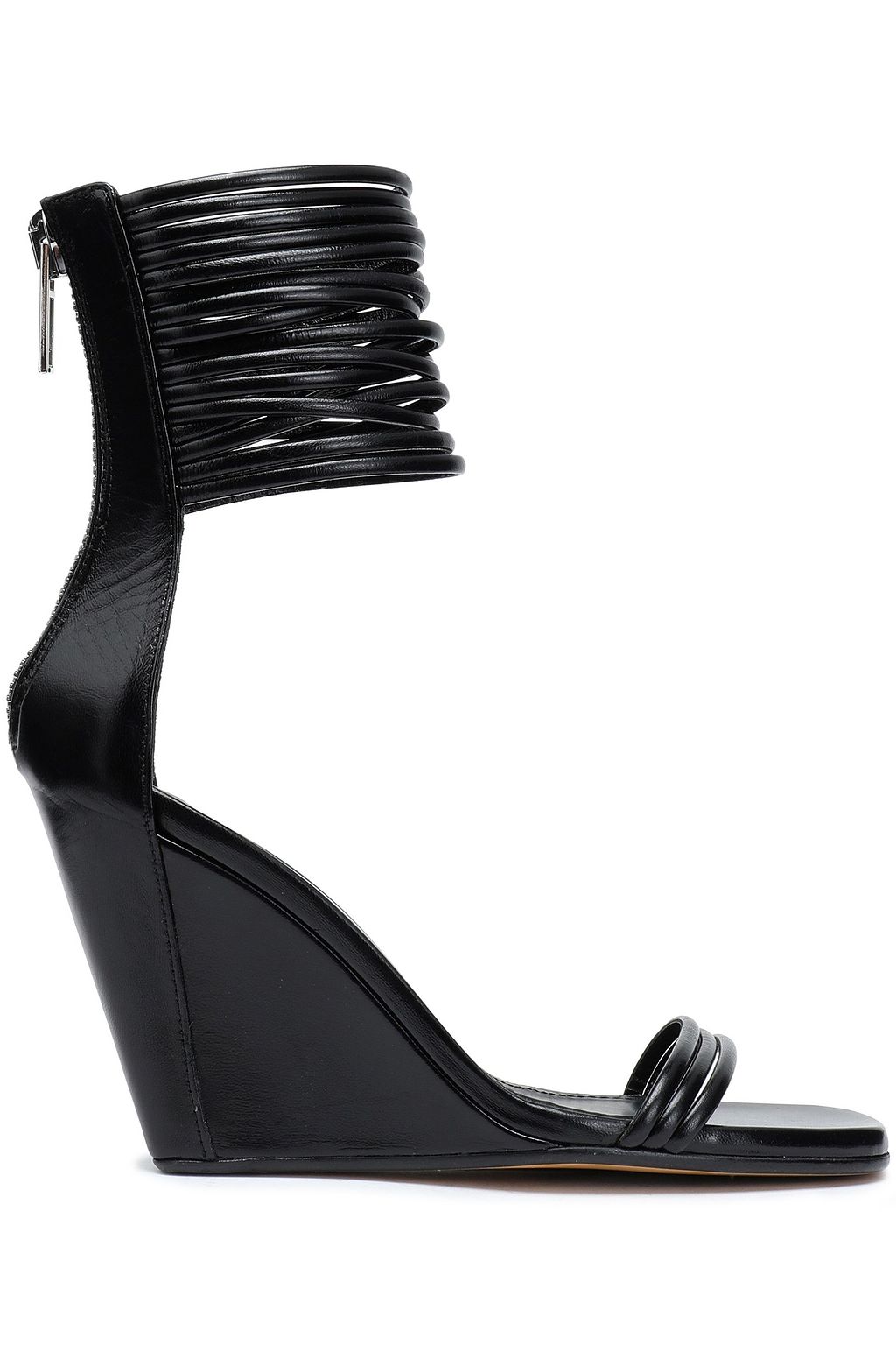 black leather wedge heels