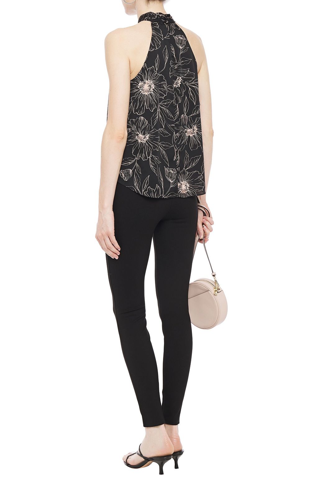 JOIE Cutout floral-print satin-crepe top
