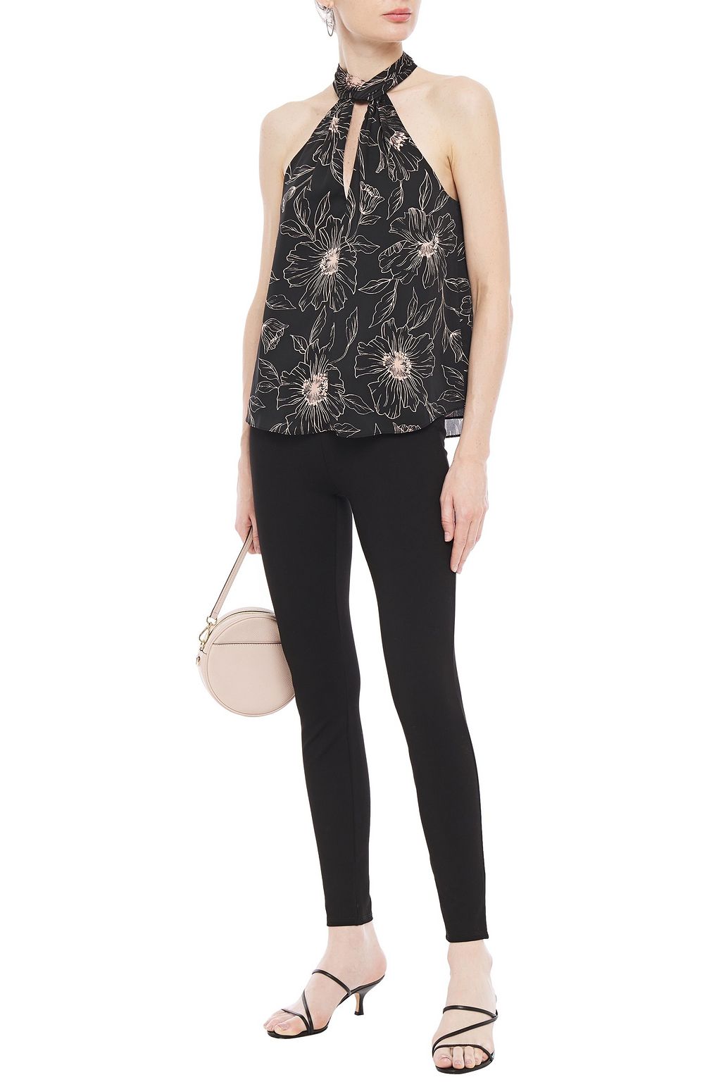 JOIE Cutout floral-print satin-crepe top