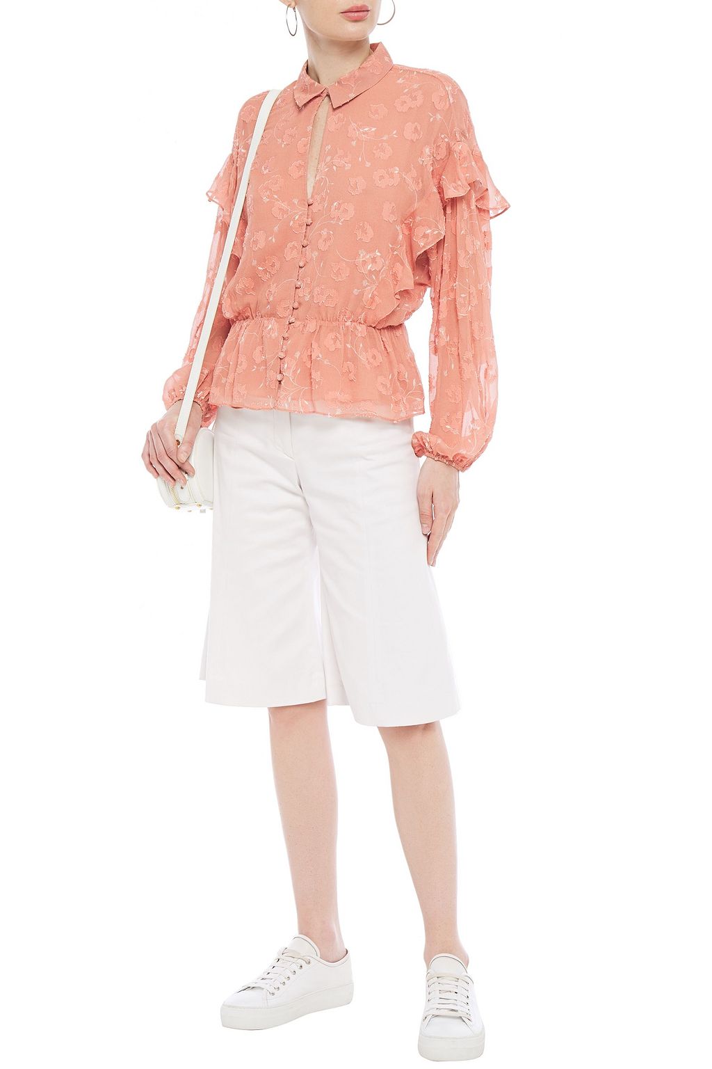 JOIE Ruffled fil coupé silk and cotton-blend crepon blouse