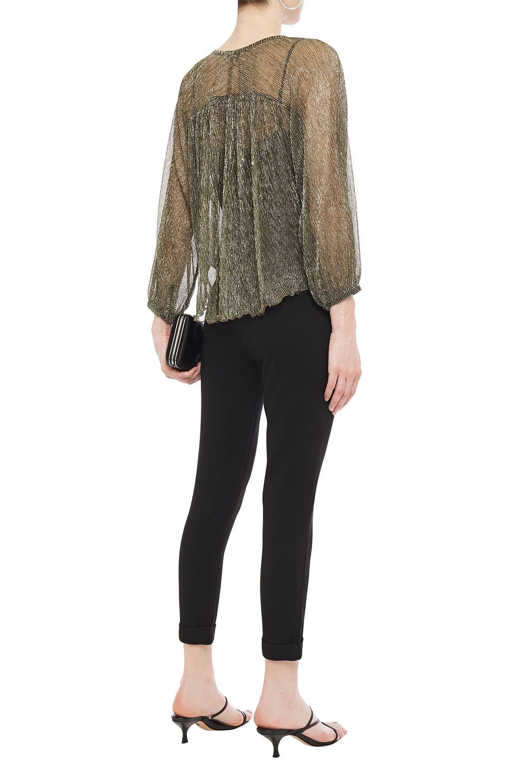 JOIE Gathered metallic jersey blouse