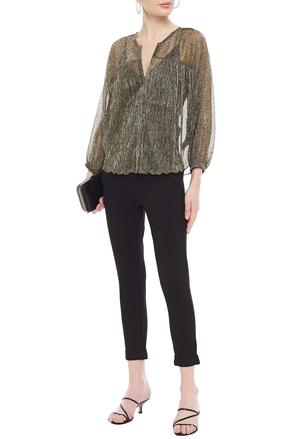 JOIE Gathered metallic jersey blouse