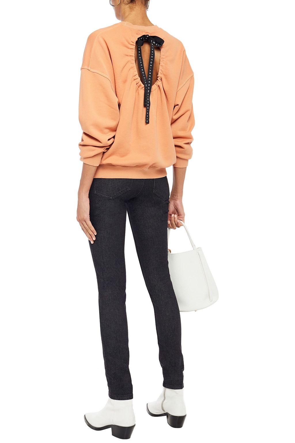 VICTORIA, VICTORIA BECKHAM Monogram-trimmed mid-rise skinny jeans