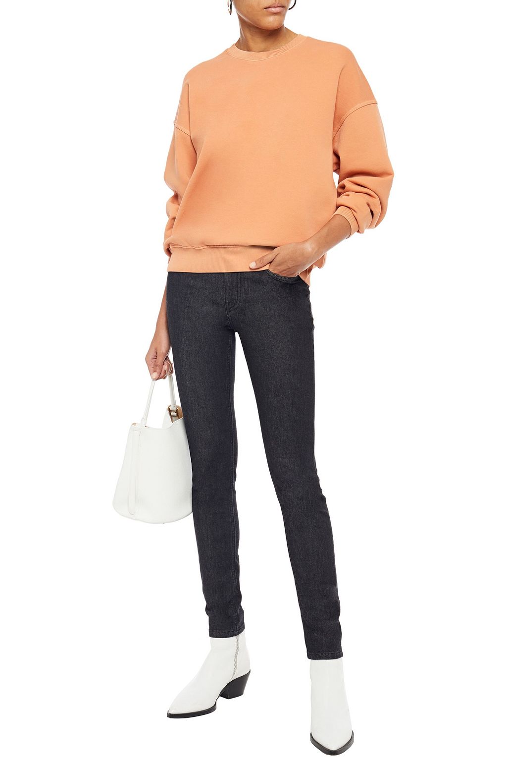 VICTORIA, VICTORIA BECKHAM Monogram-trimmed mid-rise skinny jeans
