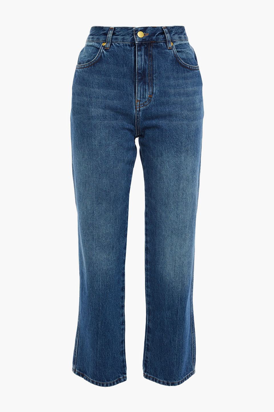 Victoria Beckham Faded High-rise Straight-leg Jeans In Mid Denim