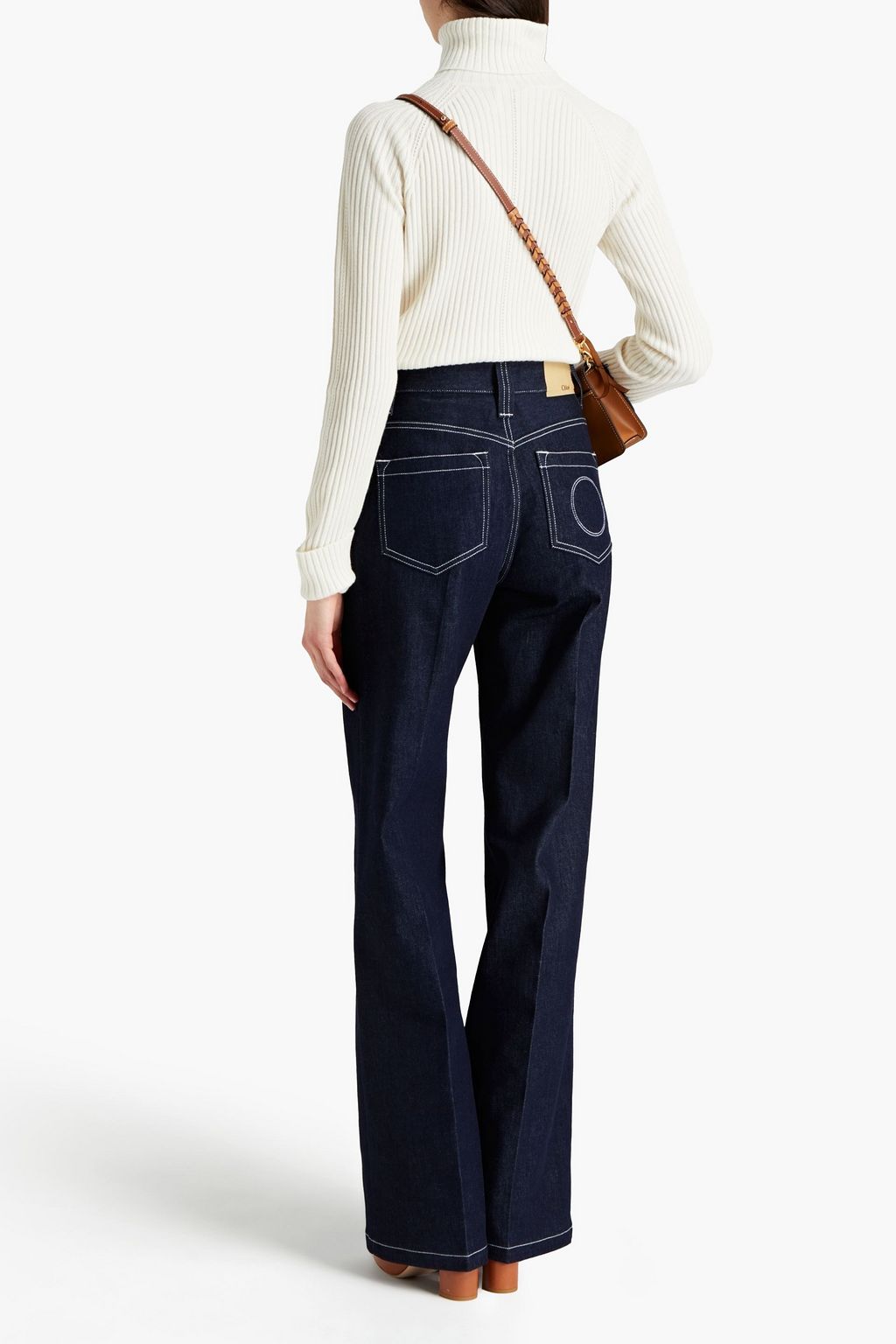CHLOÉ リブ編みウール&カシミヤ混 タートルネックセーター
