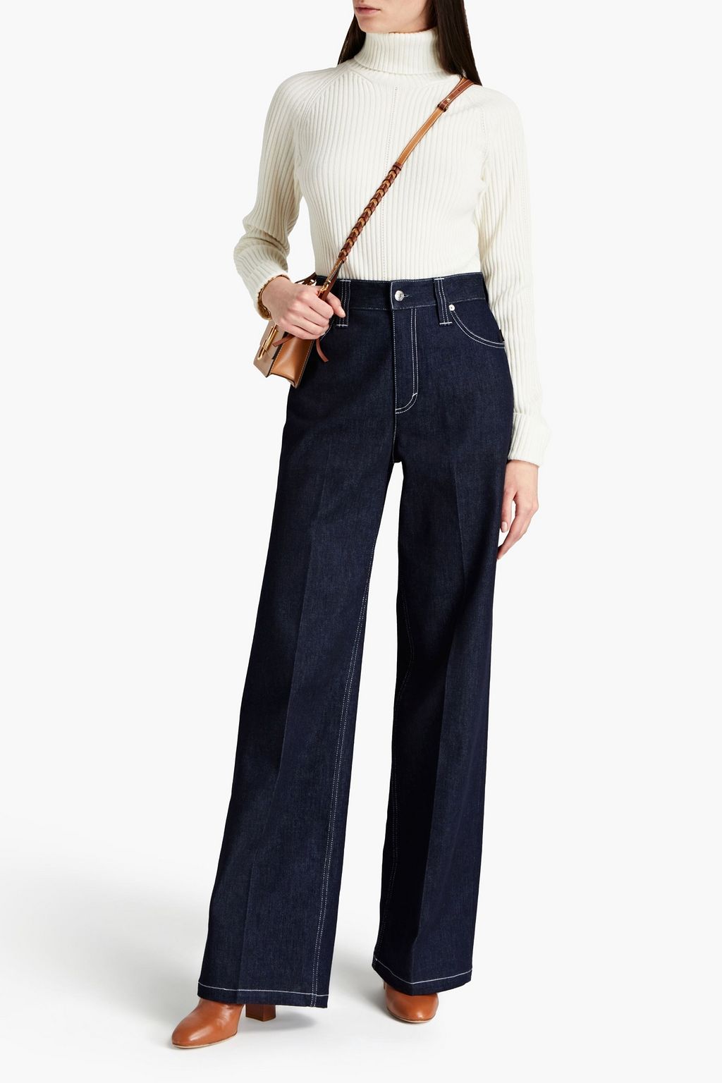 CHLOÉ リブ編みウール&カシミヤ混 タートルネックセーター
