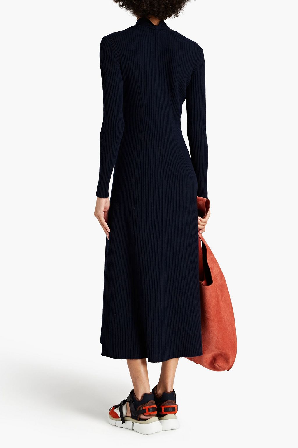 CHLOÉ Tie-neck ribbed wool and silk-blend midi dress