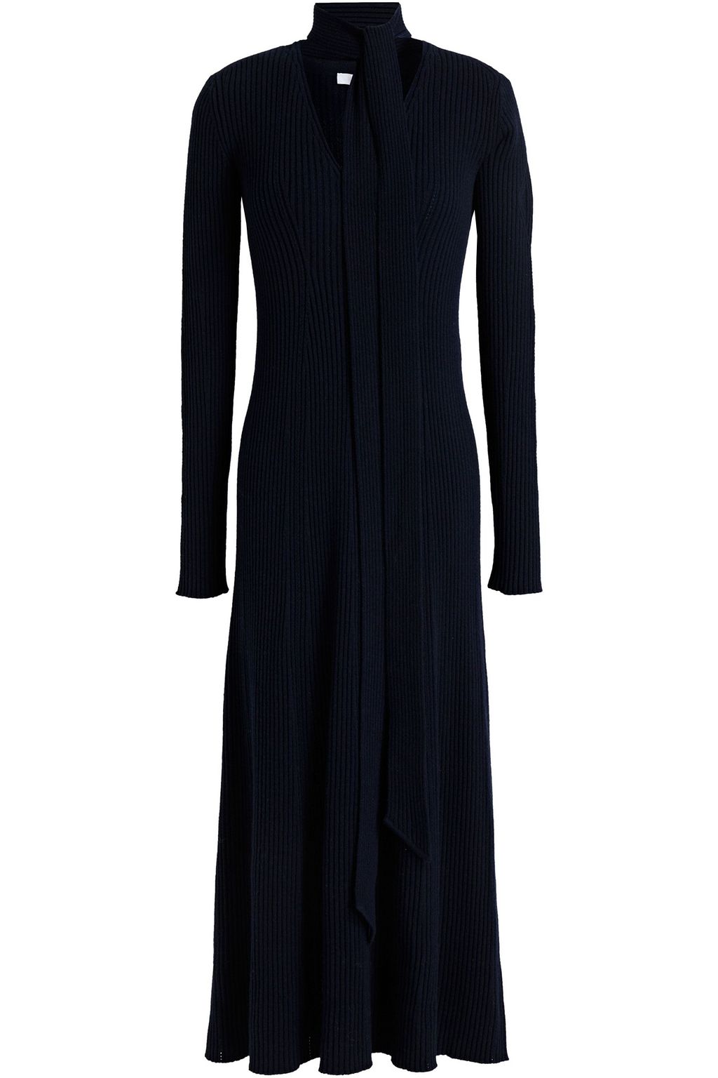 CHLOÉ Tie-neck ribbed wool and silk-blend midi dress | THE OUTNET