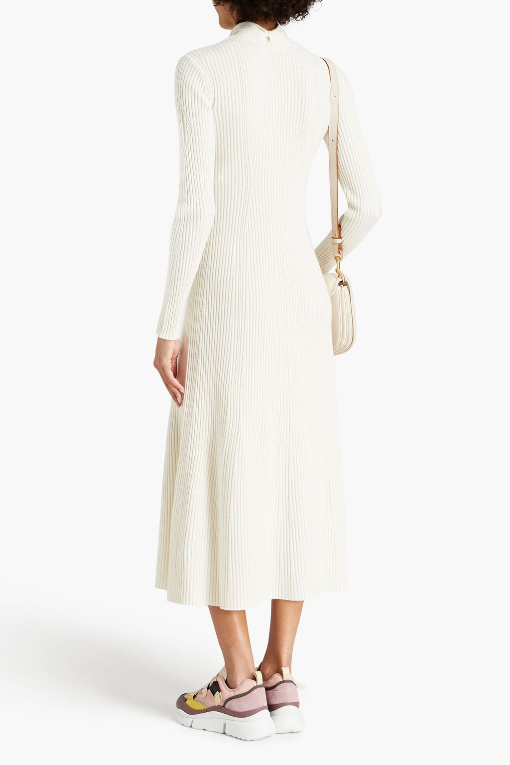 CHLOÉ Tie-neck ribbed wool and silk-blend midi dress