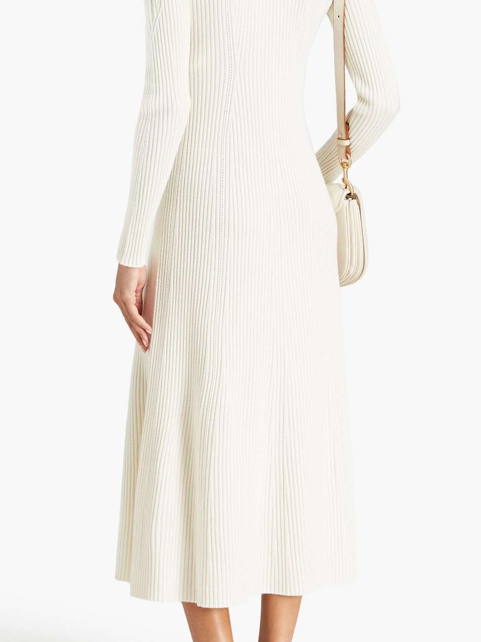 tie-neck ribbed wool and silk-blend midi dress