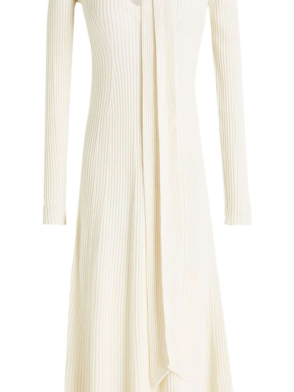 tie-neck ribbed wool and silk-blend midi dress