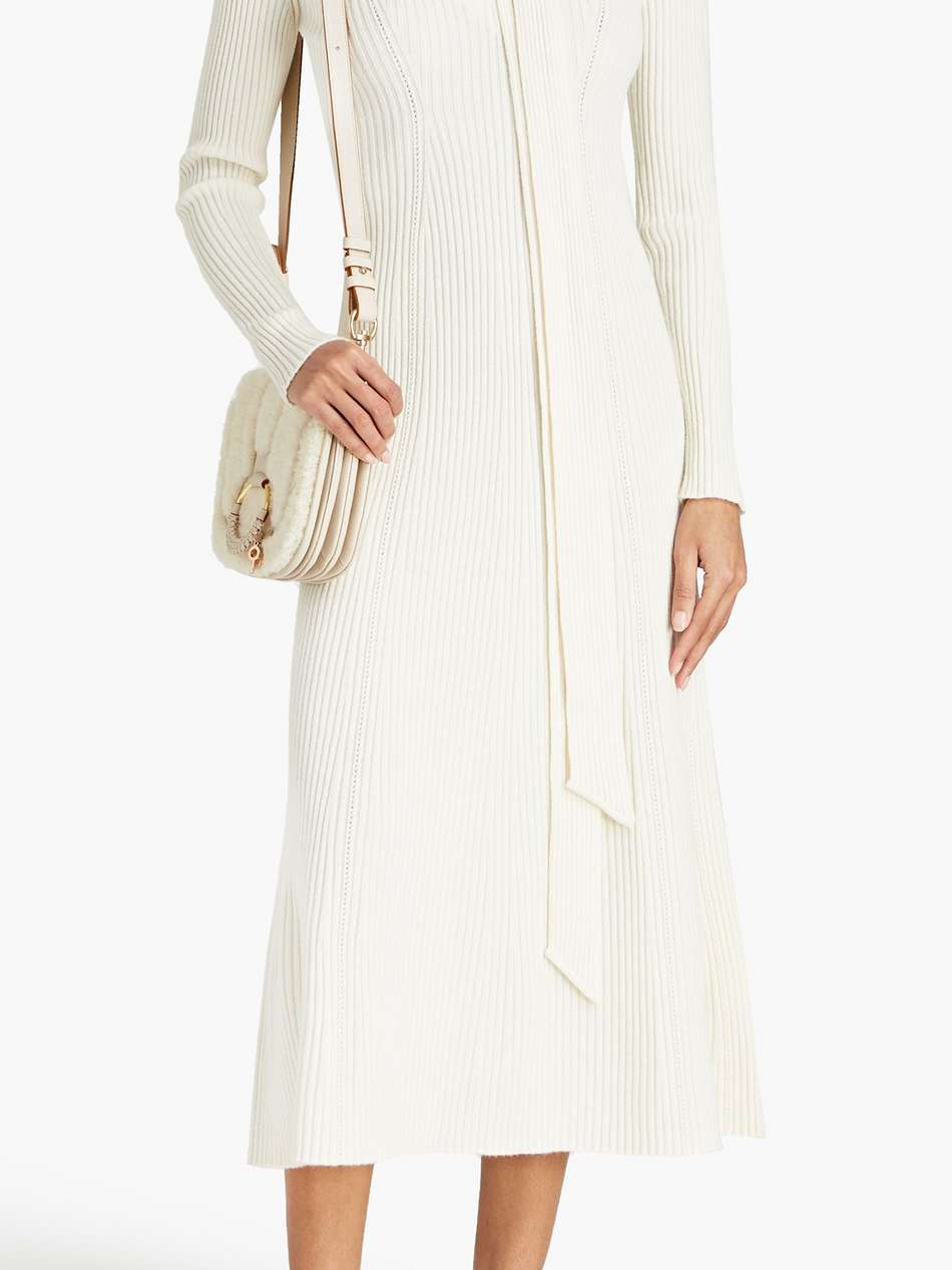 tie-neck ribbed wool and silk-blend midi dress