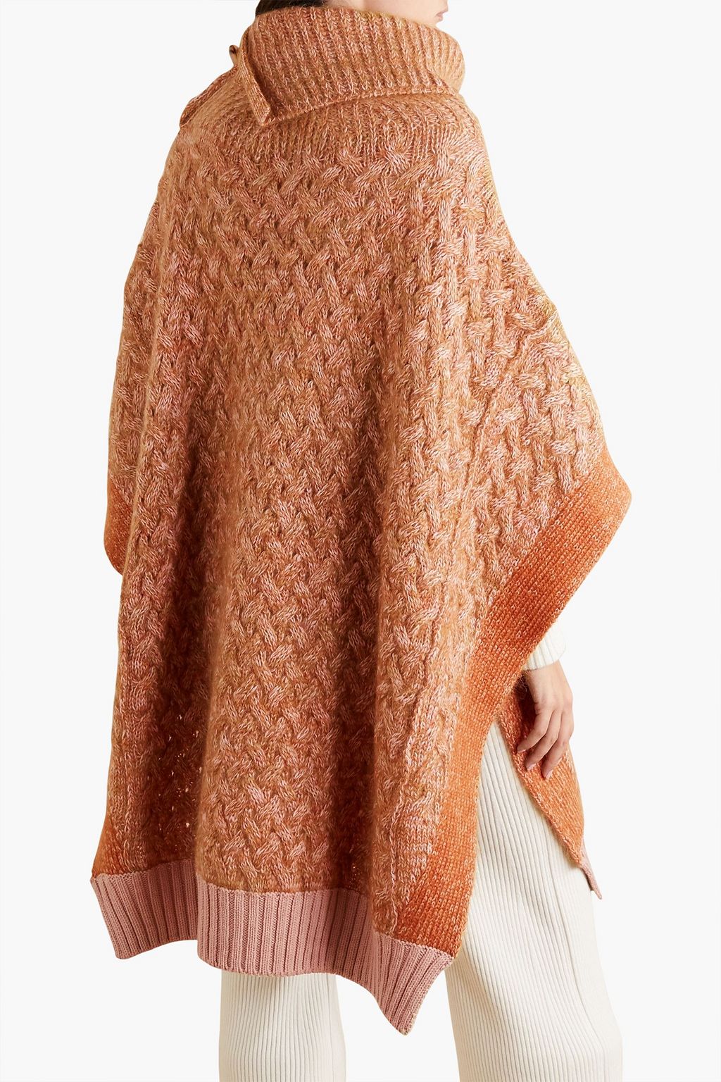 CHLOÉ Mélange cable-knit wool-blend turtleneck poncho