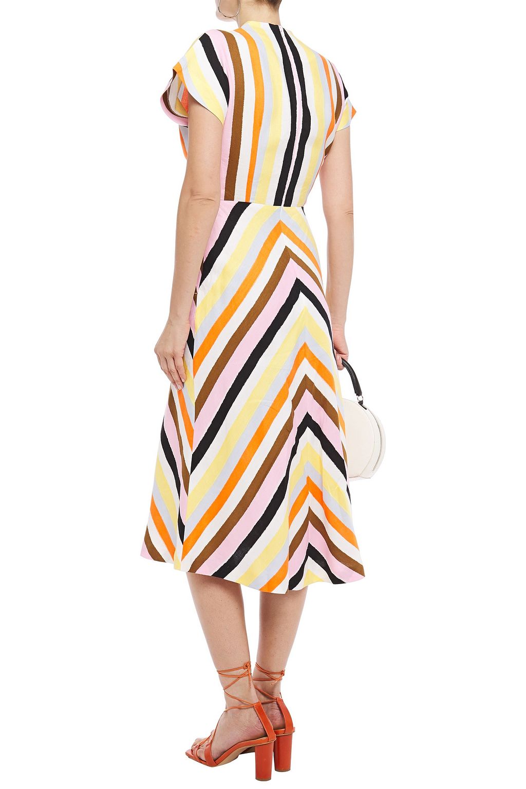 REBECCA VALLANCE Striped linen-blend midi dress