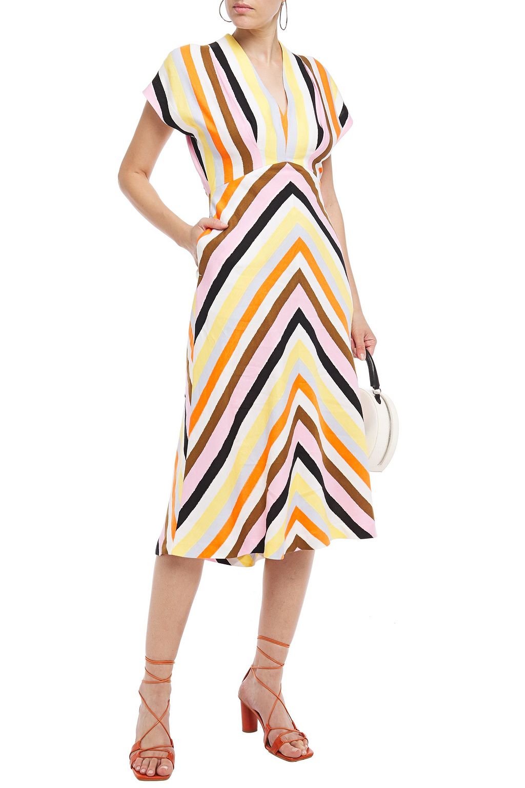 REBECCA VALLANCE Striped linen-blend midi dress