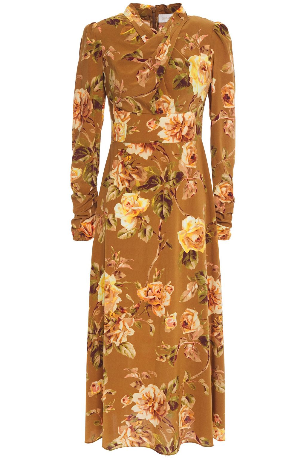 mustard pleated midi dress
