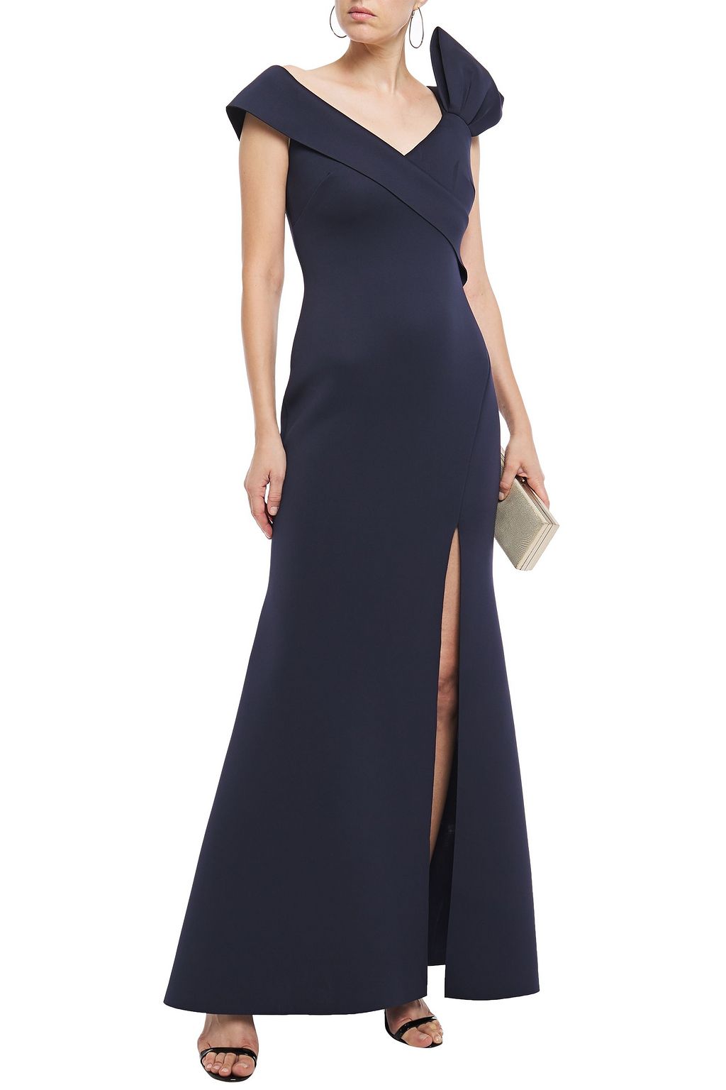 BADGLEY MISCHKA فستان سهرة من قماش سكوبا مزيّن بعقدة فراشيّة