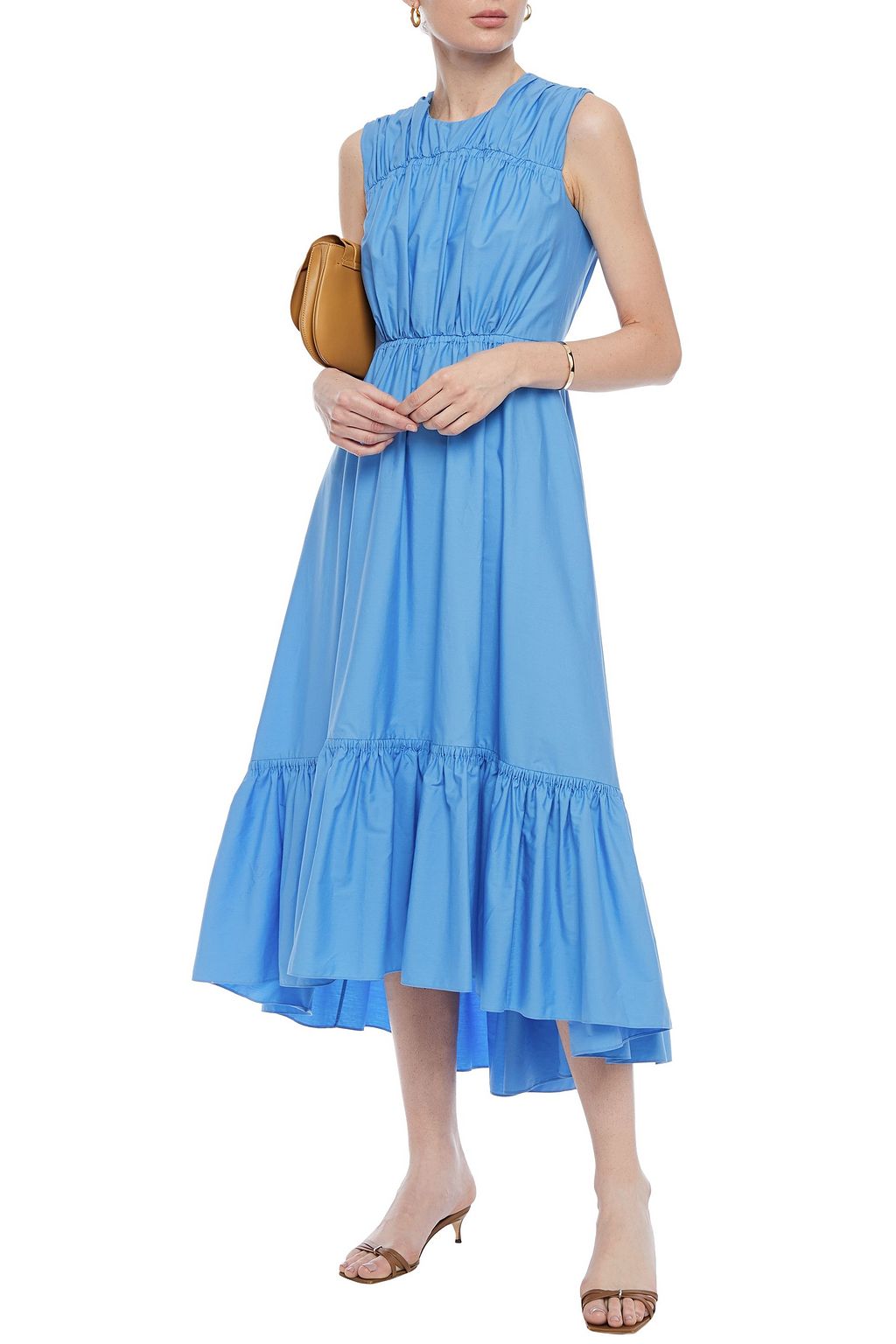 ROKSANDA Gathered cotton-poplin midi dress