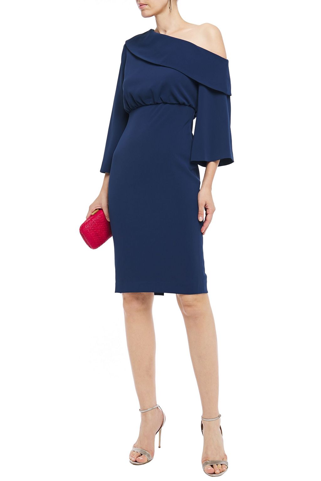 BADGLEY MISCHKA One-shoulder gathered crepe dress