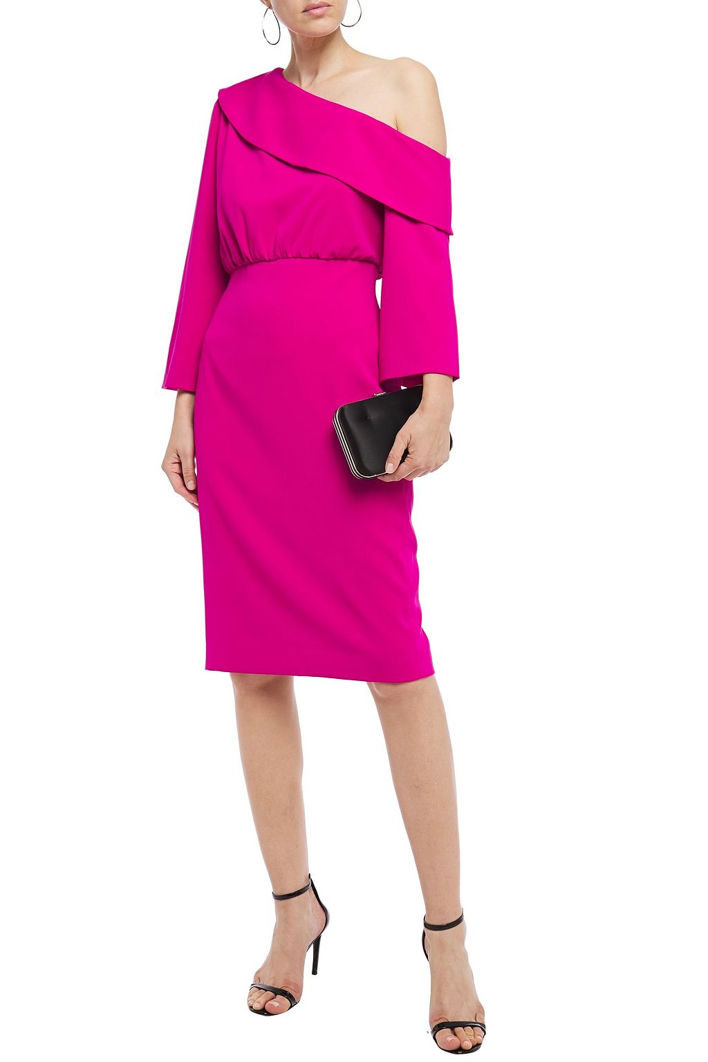 BADGLEY MISCHKA One-shoulder gathered crepe dress