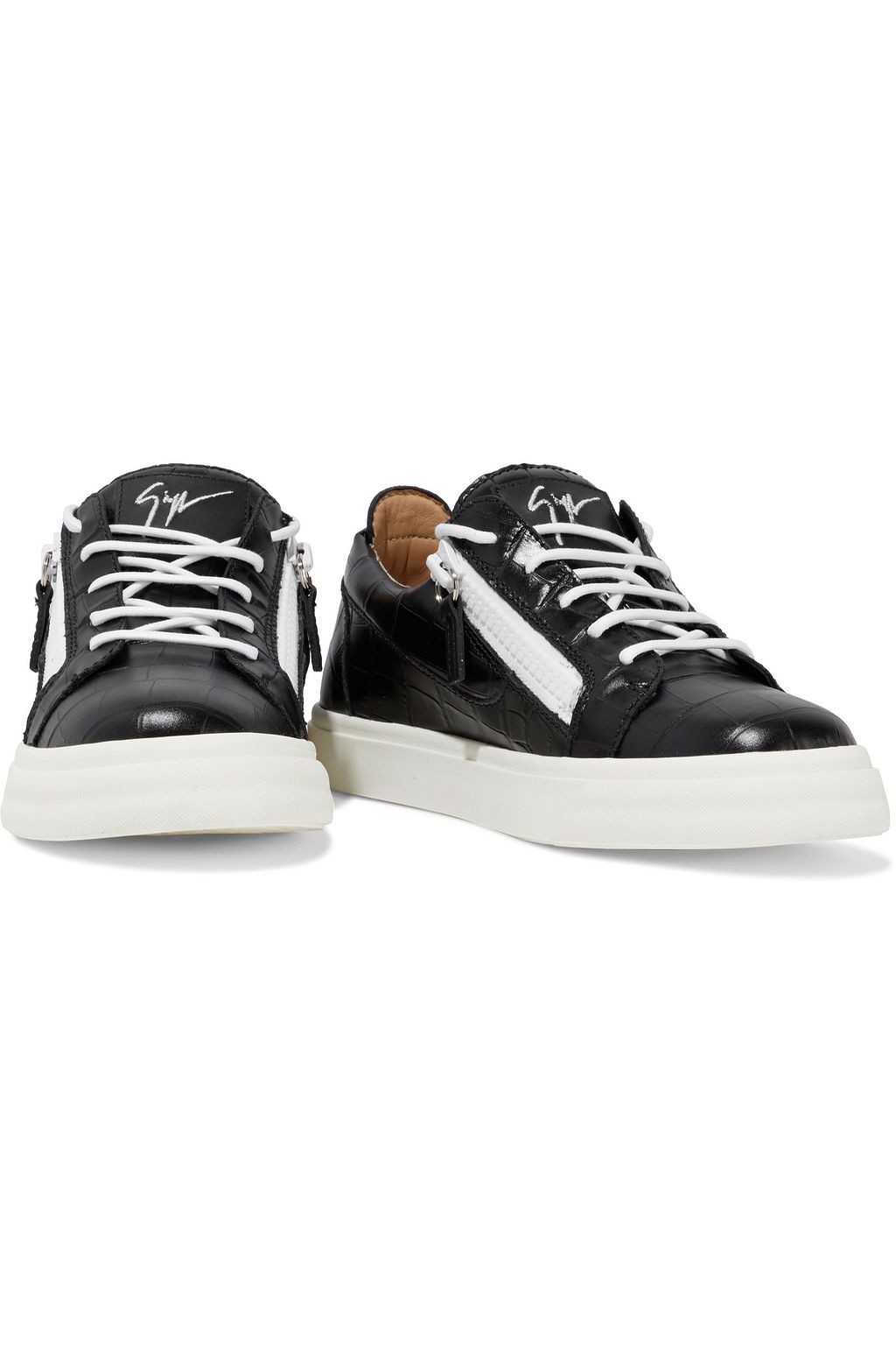 GIUSEPPE ZANOTTI London zip-detailed croc-effect leather sneakers
