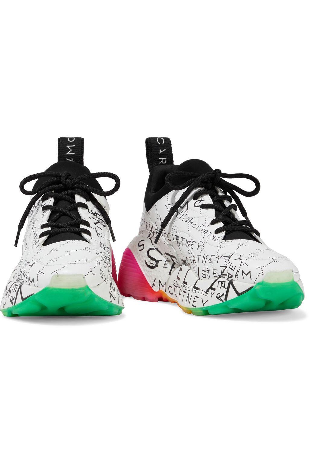 STELLA MCCARTNEY Eclypse Monogram neoprene-trimmed printed faux leather exaggerated-sole sneakers