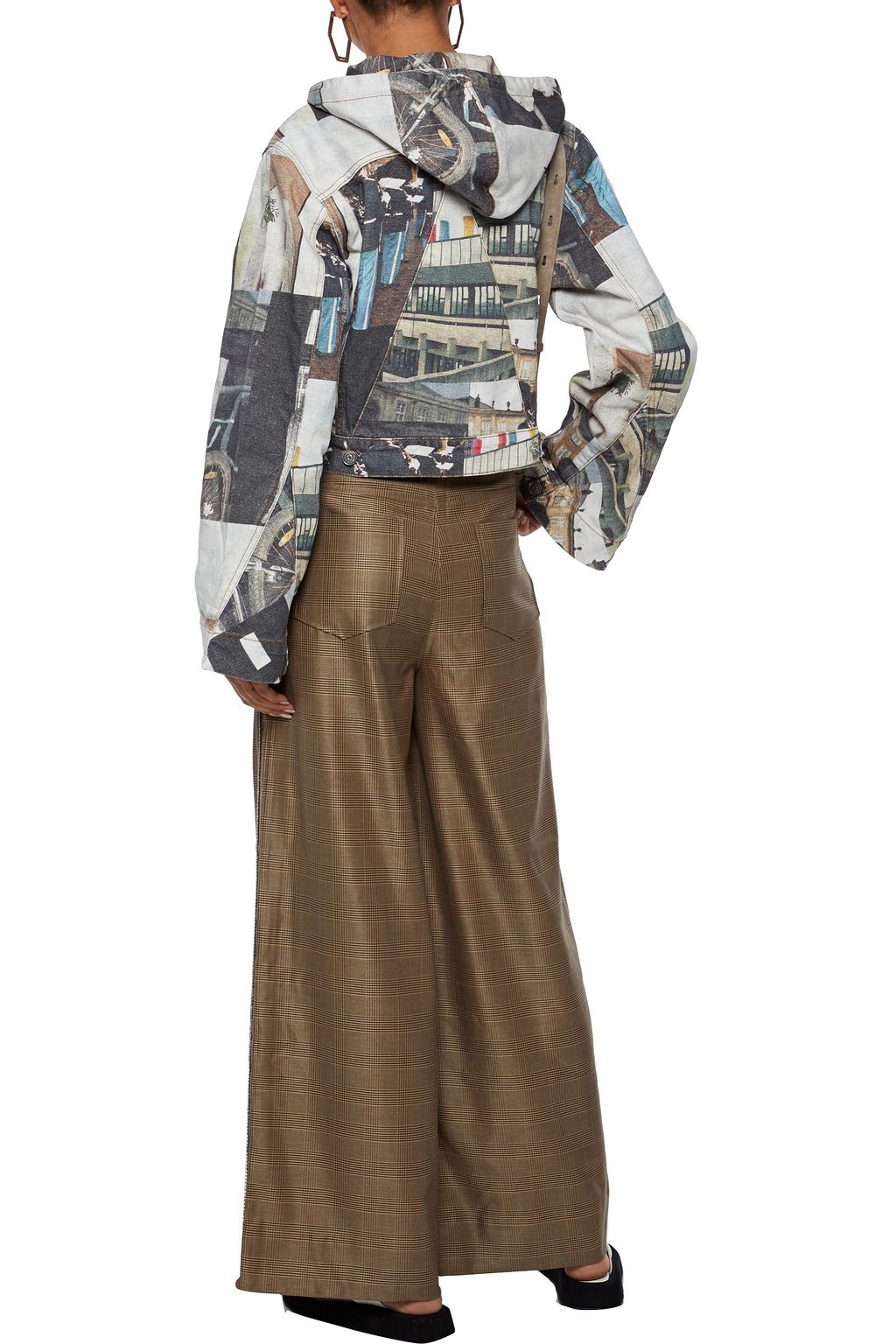 GANNI Merkel embellished Prince of Wales checked silk and wool-blend wide-leg pants