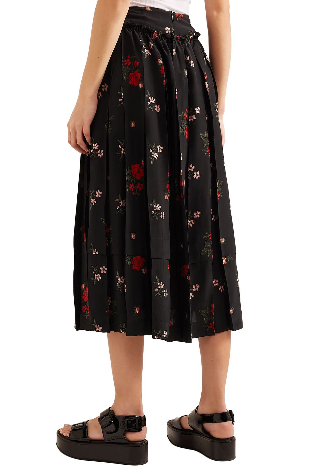SIMONE ROCHA Pleated floral-print silk-crepe midi skirt