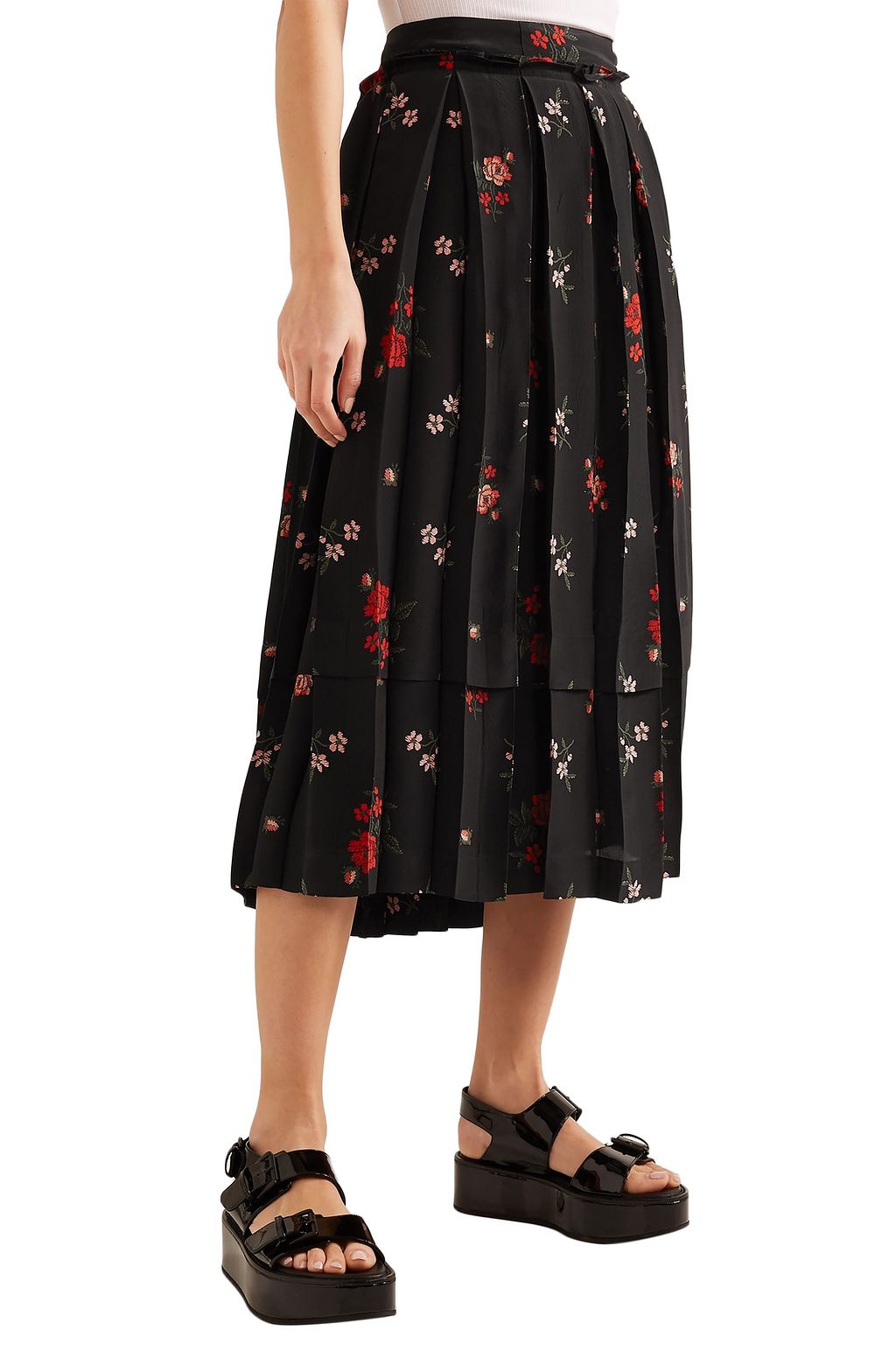 SIMONE ROCHA Pleated floral-print silk-crepe midi skirt