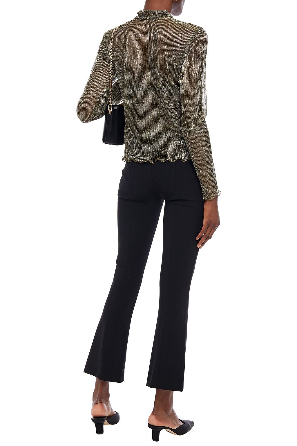 JOIE Elmeria ruffle-trimmed metallic ribbed-knit top