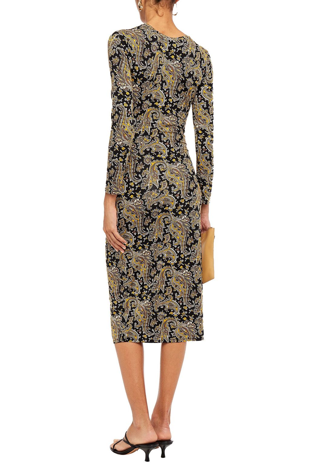 JOIE Ruched printed stretch-jersey midi dress