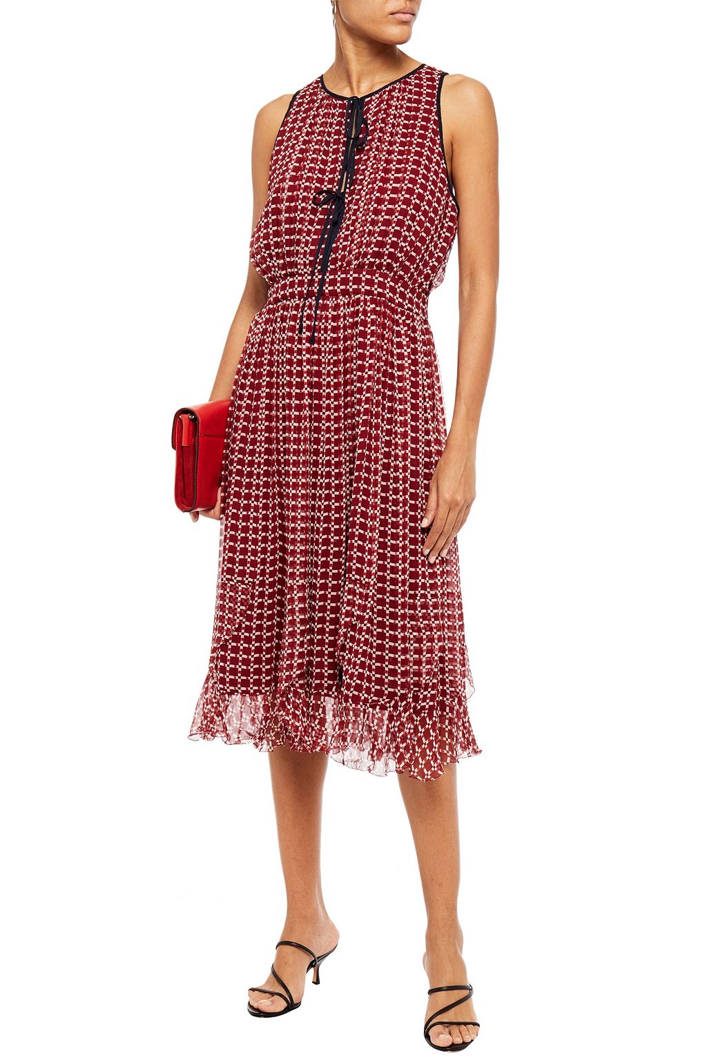 JOIE Bow-detailed printed silk-georgette midi dress