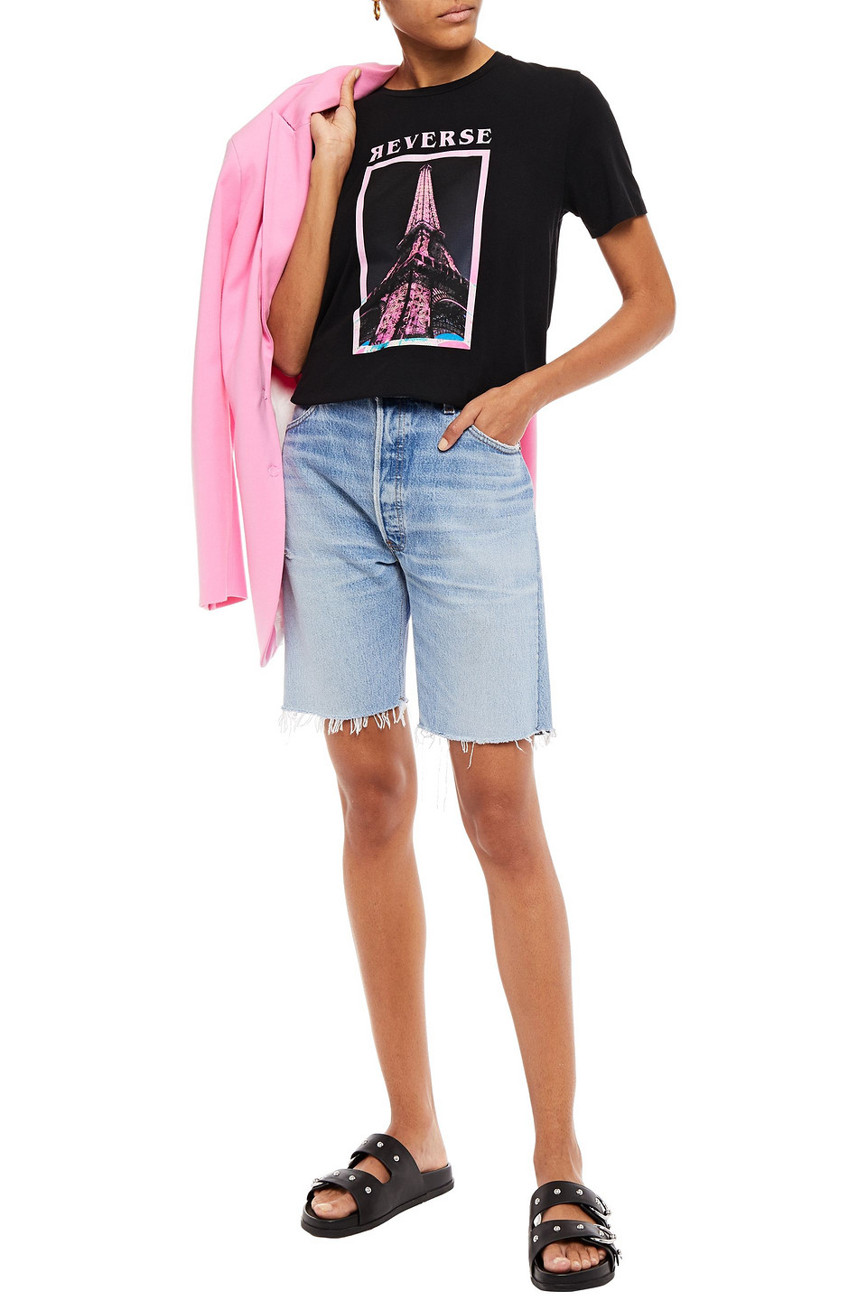 Maje Printed Cotton-jersey T-shirt In Black